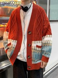 Mens Sweaters FEWQ Cardigan Simple Vneck Jacquard For Men Autumn Winter Knitwear Versatile Loose Color Contrast 24A578 221130
