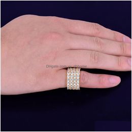 Band Rings Row Tennis Ring Copper Gold Sier Color Cubic Zircon Iced Out Rings Hip Hop Jewelry Drop Delivery Dht3N