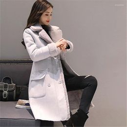 Women's Fur Autumn Women Faux Suede Lambswool Coat 2022 Winter Female Long Thick Deerskin Fleece Warm Sheepskin Jackets Outwear