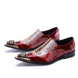 Formal Genuine Leather Dress Shoes New Design Men Slip on Golden Metal Toe Colour Business Party and Wedding Shoes Ma