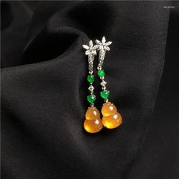 Dangle Earrings Original Natural Chalcedony Diamond Gourd Elegant Charm Creative Retro Female Silver Jewellery