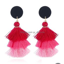 Dangle Chandelier Mticolor Layered Tassel Dangle Earrings Tiered Thread Handmade Bohemian Statement For Party Wedding Christmas Je Dhnji