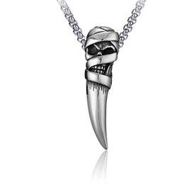 Stainless Steel Mummy Skull Tooth Necklace Pendant Ancient Silver Necklaces Women Men Hiphop Fashion Fine Jewellery