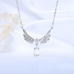 Chains Wing Necklace Women's Silver Color Angel's Moonstone European And American Long Sweater Chain