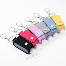 Party Favour Hand Sanitizer Bag With Bottle PU Leather Cover Keychain Portable Disinfectant Case Empty Bottles Holder Keychains BH8013 TQQ