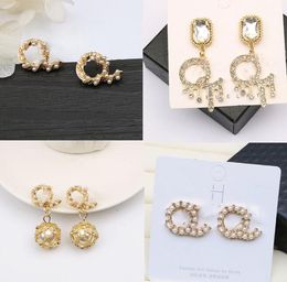 Luxury Brand Designers Letters Stud 18K Gold Plated Geometric Exaggerate Women Tassel Crystal Rhinestone Pearl Earring Wedding Party Jewerlry