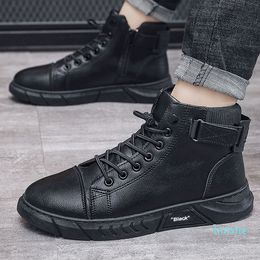 Boots Men's Shoes Pu Leather Ruffian Work Casual Temperament Running Sneakers Black 221129