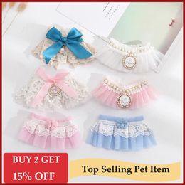 Dog Apparel Lovely Pearl Veil Pet Collars For Chihuahua Pink Lace Small Dogs Bandana Neck Accessories Party Collar Decoration Cat Necklace