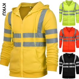 Mens Jackets Men Stripe Patchwork Hooded Jacket Ski Hoodies Reflective Visibility Workwear Coat Color Block Work Wear 221130