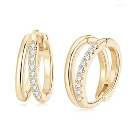 Backs Earrings Double Circle Moissanite Clip Women Real 925 Silver 1MM D Colour Hoop 14k Gold Plated Pass