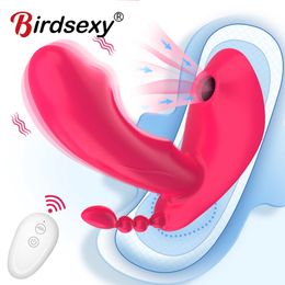 Vibrators 3 IN 1 Sucking Wearable Dildo Anal Vagina Clitoris Stimulator Female Sex Toys for Women Oral Suction 221130