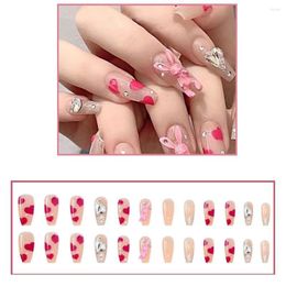 False Nails 24pcs Kawaii Press On Set Rhinestone Acrylic Artificial With Design Reusable French Long Fake Tips