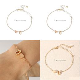 Charm Bracelets Fashion Jewellery Letter O Heart Pendant Bracelet For Women Slim Chain Bracelets Drop Delivery Dhdjv