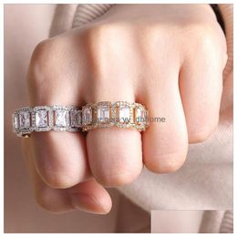 Band Rings Hip Hop Rings Jewelry Luxury 18K Gold Plated Cluster Grade Quality Glaring Zircon Paved Fashion Wedding Wholesale Drop De Dhvlw
