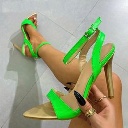 2023 Ankle Strap Green Women's High Heels Sandals Pointed Toe Buckle Strap Party Female Shoes Sandalias