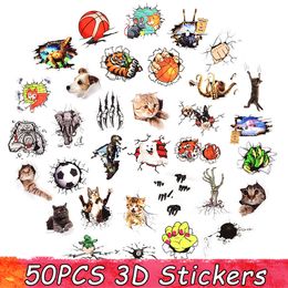50 PCS Cartoon 3D Vivid Stickers Crack Animal Funny Sticker for Laptop Skateboard Motor Bike Car Fridge Guitar Waterproof Decals