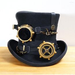 Berets Steampunk Hat Steam Punk Vintage Wool Gear Fedoras Millinery Goggles Hand Made
