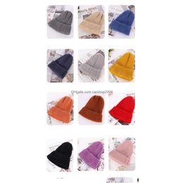 Beanie/Skull Caps Autumn Winter Women Knitted Hat Candy Color Warm Beanie Wool Ball Caps Knitting Hats Drop Delivery Fashion Accesso Dhzod