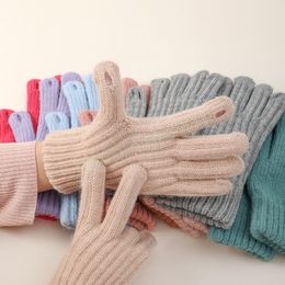 Women's Knitted Gloves Full Finger Gloves Touch Screen Outdoor Winter Warm Thick Woollen Skiing Gloves Mittens Unisex
