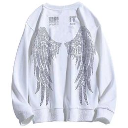 Designers Luxury Balans Classic Fashion Trend Winter Street Hip-hop Hot Drilling Big Wings Sweater Men Round Neck Thickening Keep Warm