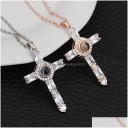 Pendant Necklaces Fashion Jewelry Ornaments Projection Necklace Diamond Pendants Words Cross Pendant Necklaces Drop Delivery Dhtxn