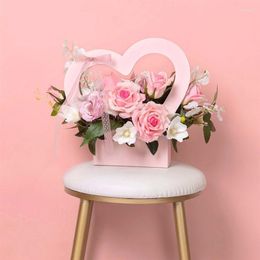 Gift Wrap 6pcs Kraft Paper Flower Boxes Wedding Rose Bouquet Arrangements Handheld Packaging Bag Love Basket Decoration