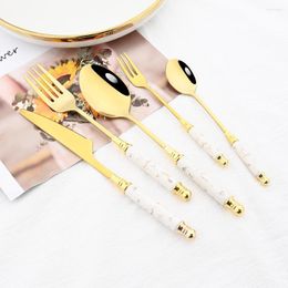 Dinnerware Sets 16/24Pcs White Gold Set Knife Fork Teaspoon Cutlery Imitation Ceramics Stainless Steel Tableware Kitchen Flatware