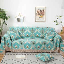 Chair Covers Vintage Green Chenille Sofa For Living Room Couch Slipcover 1/2/3/4 Seater Jacquard Lace Armchair Protector Towel