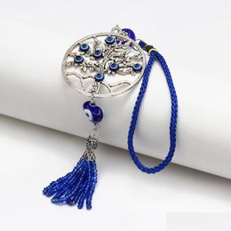 Key Rings Tree Of Life Evil Eye Pendant Key Ring Beaded Tassels Keychain Blue Eyes Keychains Drop Delivery Jewellery Dhlxz