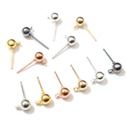 50pcs/lot 5mm 6 Colours Pin Findings Stud Earring Basic Pins Stoppers Connector For DIY Jewellery Making Accessories Supplies