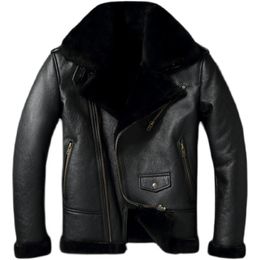 Men's Leather Faux Leather Thick Warm Genuine Sheepskin Real Fur Shearling Jackets for Men Leather Jacket Mens Biker Clothing Men's Coat Winter 221130