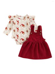 Clothing Sets Born Infant Baby Girl Christmas Outfit Santa Claus Long Sleeve Romper Skirt Dress Set Corduroy Overall Clothes