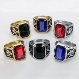 Wedding Rings Valily Freemason Ring Stainless Steel Cool Punk Men's Red Crystal Stone Party Gift