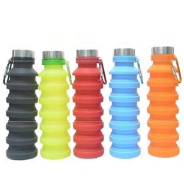 Water Bottles 550Ml 19Oz Portable Retractable Sile Water Bottle Folding Collapsible Coffee Travel Drinking Cups Mugs B 106 Drop Deli Dhp52