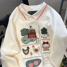 Women's Hoodies Sweatshirts Childlike Super Cute Cartoon Embroidery POLO Shirt Oversized Sweatshirt Women Girls Kawaii Clothes Japan Korean Fashion Winter 221129