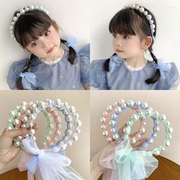 Hair Accessories Kids Girl Pearl Headband Children Streamer Baby Cute Princess Bow Headwear Born Hairpin Toddler Hairclip