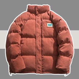 Mens Down Parkas Streetwear Stand Collar Thick Warm Winter Jacket Harajuku Corduroy Oversize Fashion Men Coat 221129