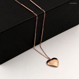 Pendant Necklaces Fashion Rose Gold Colour Long Square Fantastic Letter Love Heart Necklace Stainless Steel Sweater Chain Women Gift