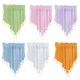 Curtain Tulle Triangle Valance With Hanging Crystal Beads Trim Pendant Tassels Sheer Lace Panels Drape Rod Pocket Short Window