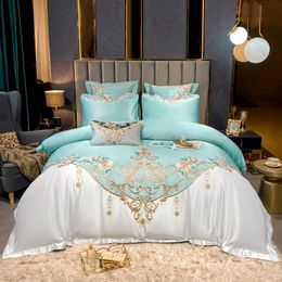 Bedding sets Super King 4Pcs Satin Cotton Rich Silky Duvet Cover Set Embroidery Patchwork Soft Bed Sheet Pillowcases 221129