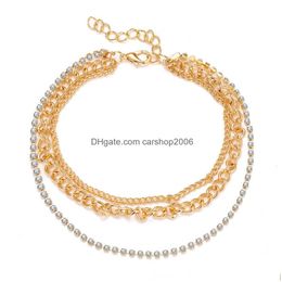 Anklets Fashion Jewelry Three Layers Anklet Chain Rhinstone Ankle Bracelet Drop Delivery Dhzoq