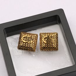 18K Gold Plated Luxury Brand Designers Letters Stud Clip Chain Metal Square Geometric Famous Women 925 Silver Crystal Rhinestone Earring Wedding Party Jewerlry