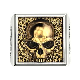 Cross Border Foreign Trade Ornament Personalised Creative Two-Color Skull Square Men's Domineering Ring stones in Stock and Ready to Ship