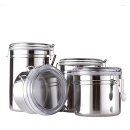 Storage Bottles Coffee Stainless Steel Canister With And Locking Clamp Kitchen For Food Tea Airtight Lids Organizer Clear Container
