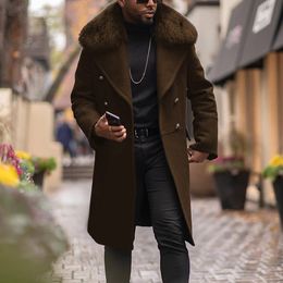 Men's Wool Blends Fashion Men Coats Autumn Winter British Large Size Streetwear Overcoat Fur Collar Coat Male Woollen Coat Outwear Cardigan 221130