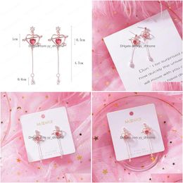 Dangle Chandelier Elegant Geometric Heart Crystal Long Drop Earrings For Women Cute Delicate Zircon Party Pendientes Jewelry Gifts Dhxaq