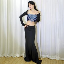 Stage Wear Belly Dance Practise Ccostume Performance Costume Three-Piece Long-Sleeved Sexy High-elastic Full Set