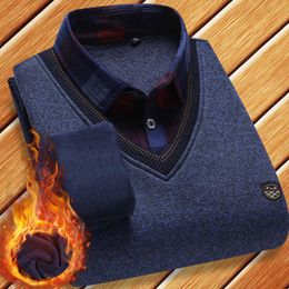 Mens Sweaters Young and Middleaged Shirt Collar Fake Twopiece Bottomed Knitted Winter Clothes 221129