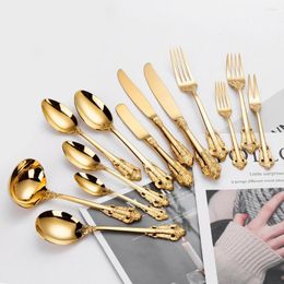 Dinnerware Sets 1 Piece Gorgeous Gold Flatware Set Antique Silverware Glossy Hollow Handle Stainless Steel Cutlery Hostess Serving Utensil