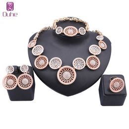 African Beads Jewellery set Women Gold Colourful Crystal Wedding Party Round Necklace Bracelet Earring Ring Italian Jewellery Set